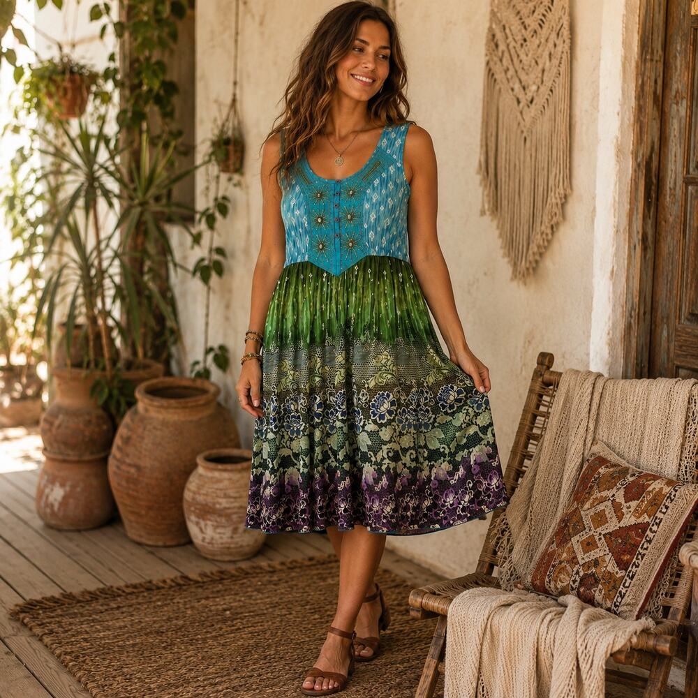 Forbidden boho gypsy colorful beachy dress Medium